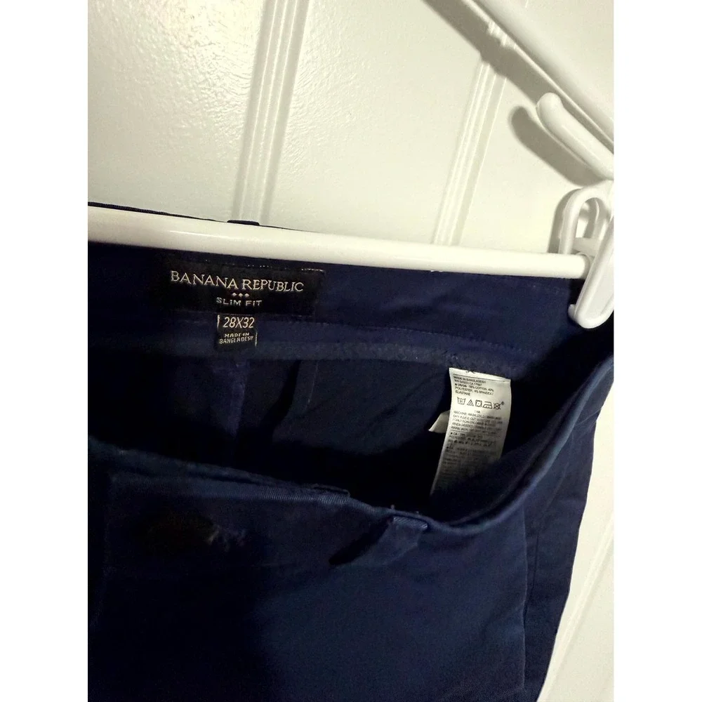Banana Republic Chino Pants Mens 28x32 Navy Blue Slim Fit Stretch Cotton Pants